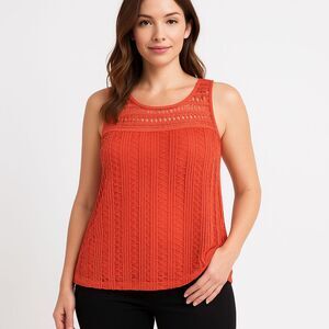 Late August PXL Coral Crochet Sleeveless Tank‎ Top Women’s Boho Summer Blouse